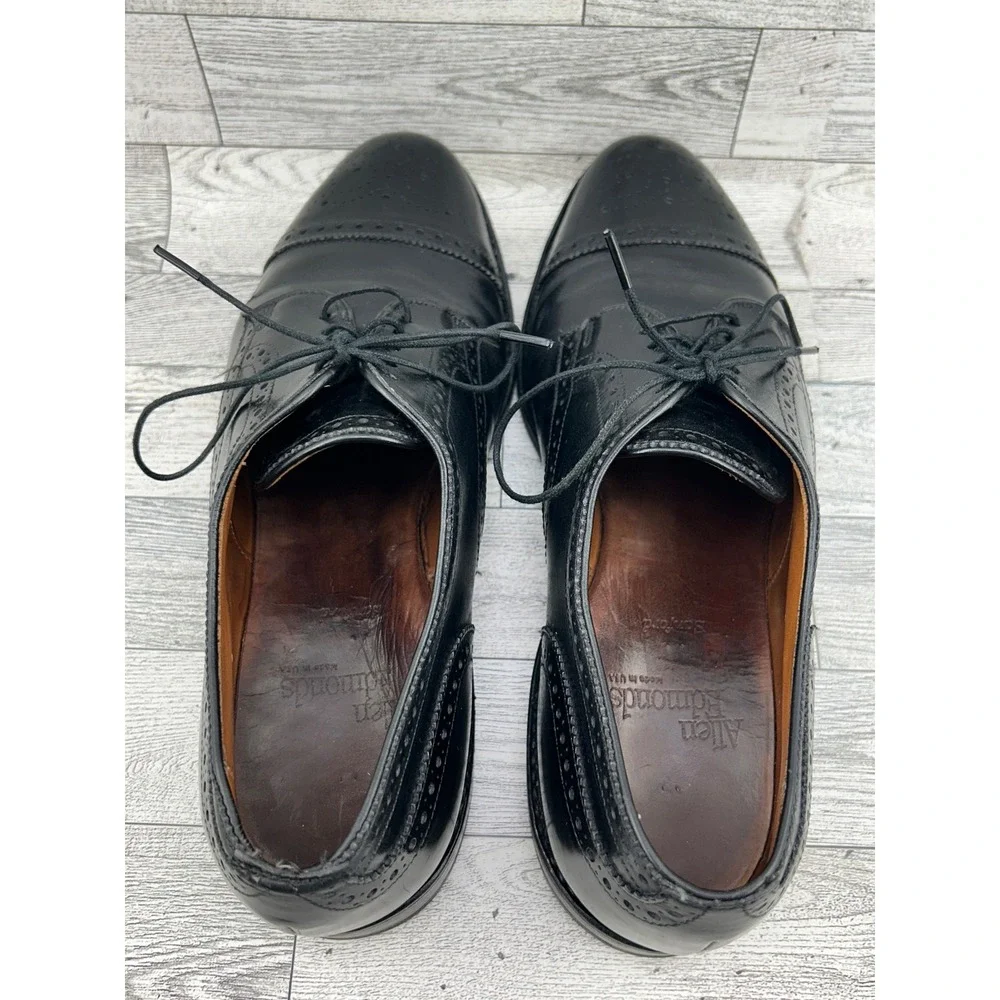 Allen Edmonds Sanford Black‎ Leather Cap Toe Brogue Derby Shoes Men Sz 8D 5207